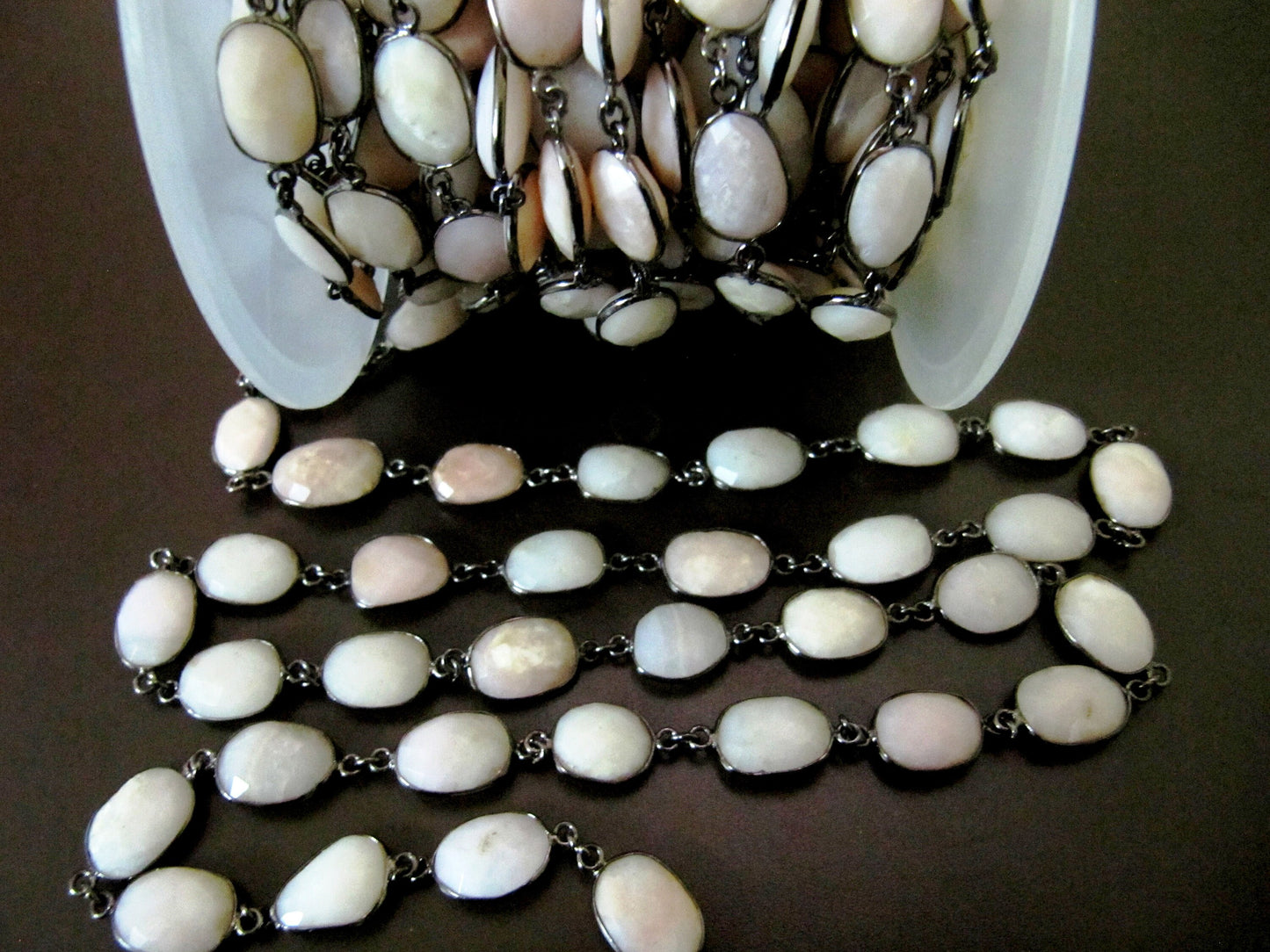 Natural Pink Opal Uneven  Free Shape Briolette Bezel Connector Chain Size 12-15mm High Quality Pink Stones Wholesale prices
