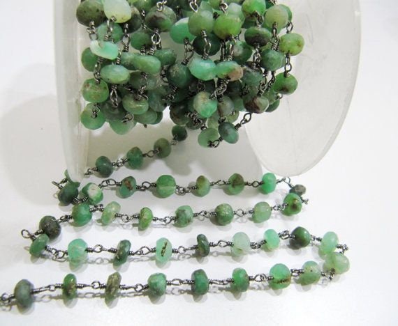 Natural Chrysoprase  Rondelle Faceted Beaded Aati Chain 6-7mm Size Chrysoprase Bead Rosary Chain Wholesale Prices gemstone chain
