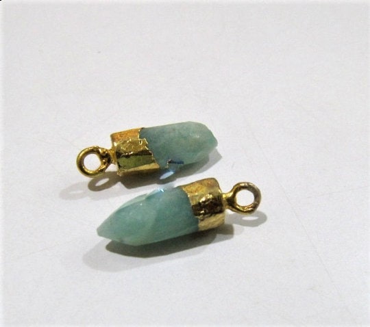 2Pc.- Natural Amazonite Tiny Bullet Charm Pointer Pendant  Single Loop Connector Charm  Electroplated approximately 0.5 inch long