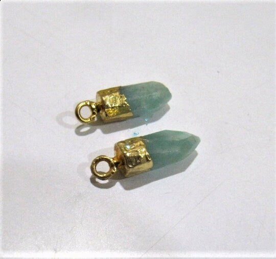 2Pc.- Natural Amazonite Tiny Bullet Charm Pointer Pendant  Single Loop Connector Charm  Electroplated approximately 0.5 inch long