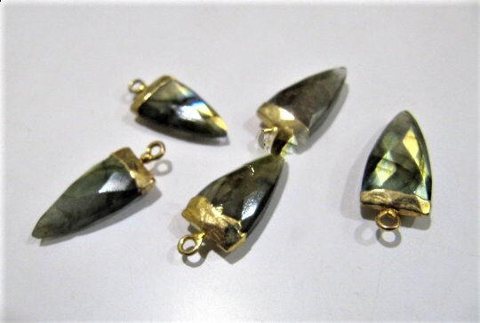 2Pc.- Natural Labradorite  Bullet Nugget Shape Charm Pendant / Single Loop Slice Stick Cap Pendant / 20 to 25 mm Connector Charm