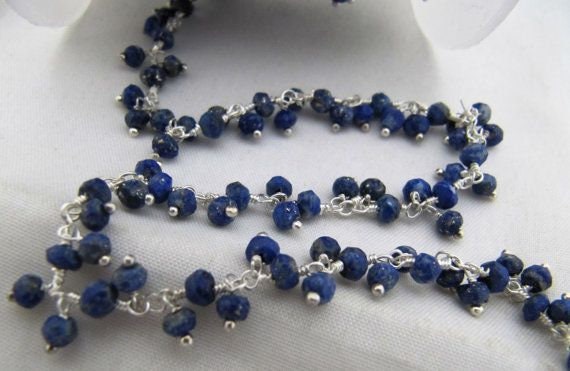 Natural Lapis lazuli  Dangling Rondelle Beaded Cluster Chain 3-4mm Size  Wholesale Price gemstone Handmade Chain