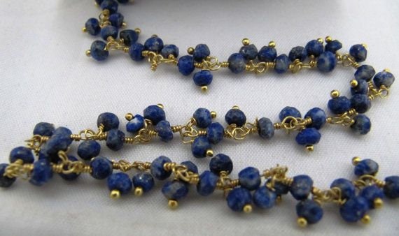 Natural Lapis lazuli  Dangling Rondelle Beaded Cluster Chain 3-4mm Size  Wholesale Price gemstone Handmade Chain