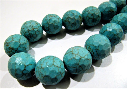 Turquoise Ball Shape Beads Round faceted Beads 15mm  Howlite Turquoise Gemstone Beads 15 inches Long Wholesale Prices
