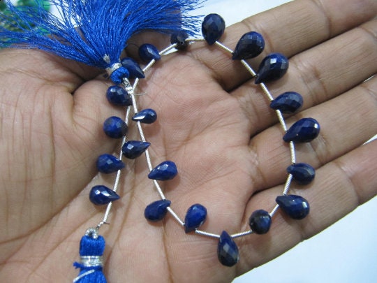 Natural Blue Sapphire Tear drop Shape Faceted Beads 5x6mm To 9x14mm Graduated  Sapphire Sold per strand 8 inches long Top Quality