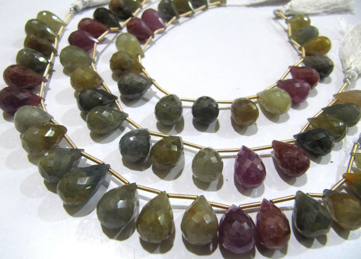 Natural Multi Sapphire Tear Drops 8x12mm To 9x14mm Faceted Briolette Beads Strand 10 Inches Long Jewelry Making Beads Sold Per Strand