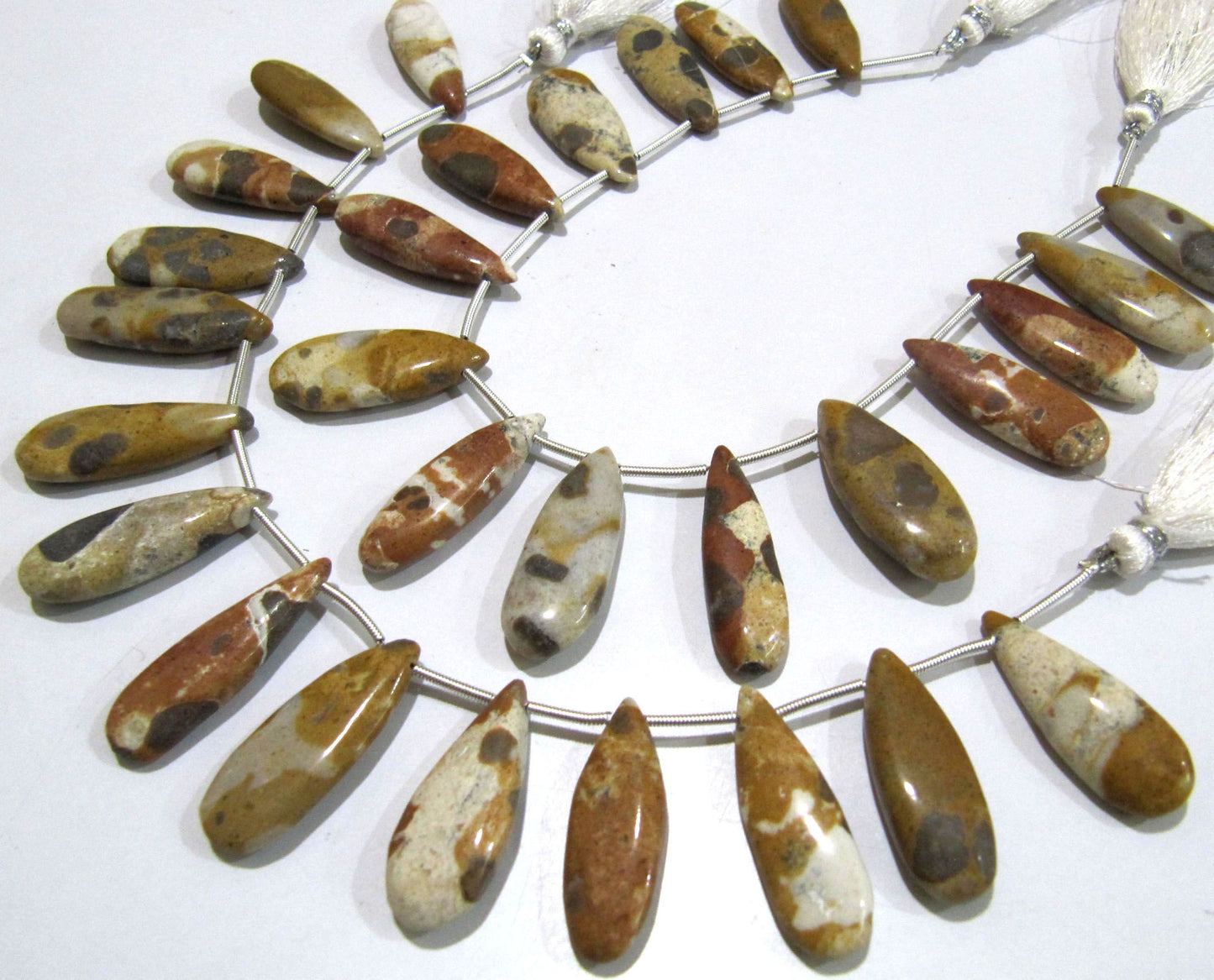 Natural Camel Jasper Pear Shape Plain Smooth Briolette beads 10x20mm To 12x20mm Graduated Jewelry Making Strand 8 Inches Long
