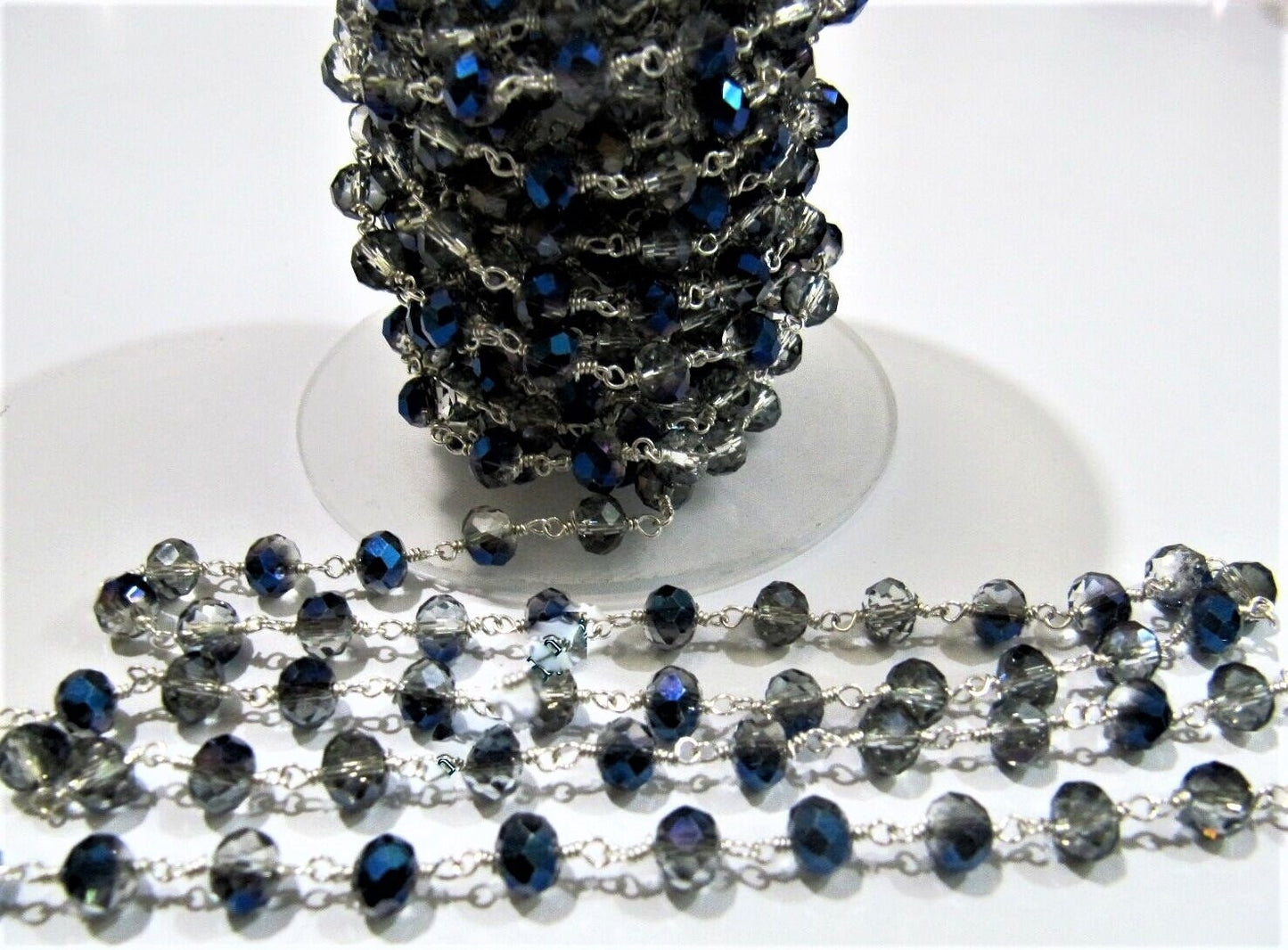 3 Feet-Mystic Blue Coated Hydro Quartz 6mm Rondelle Faceted Wire Wrapped Beaded Rosary Chain Wholesale Price Jewelry making chain