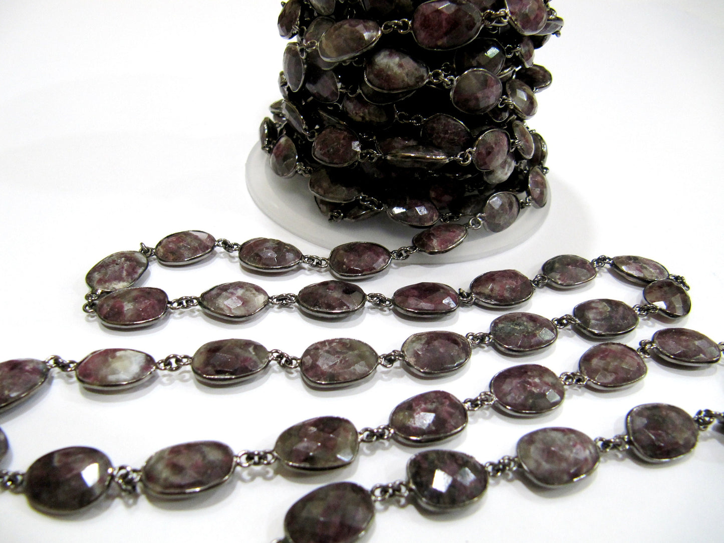 Natural Pink Tourmaline quartz Uneven Shape Bezel Connector Chain 12-15mm Size Chain Gold/Silver/Black/Rose gold Plated Wholesale Price