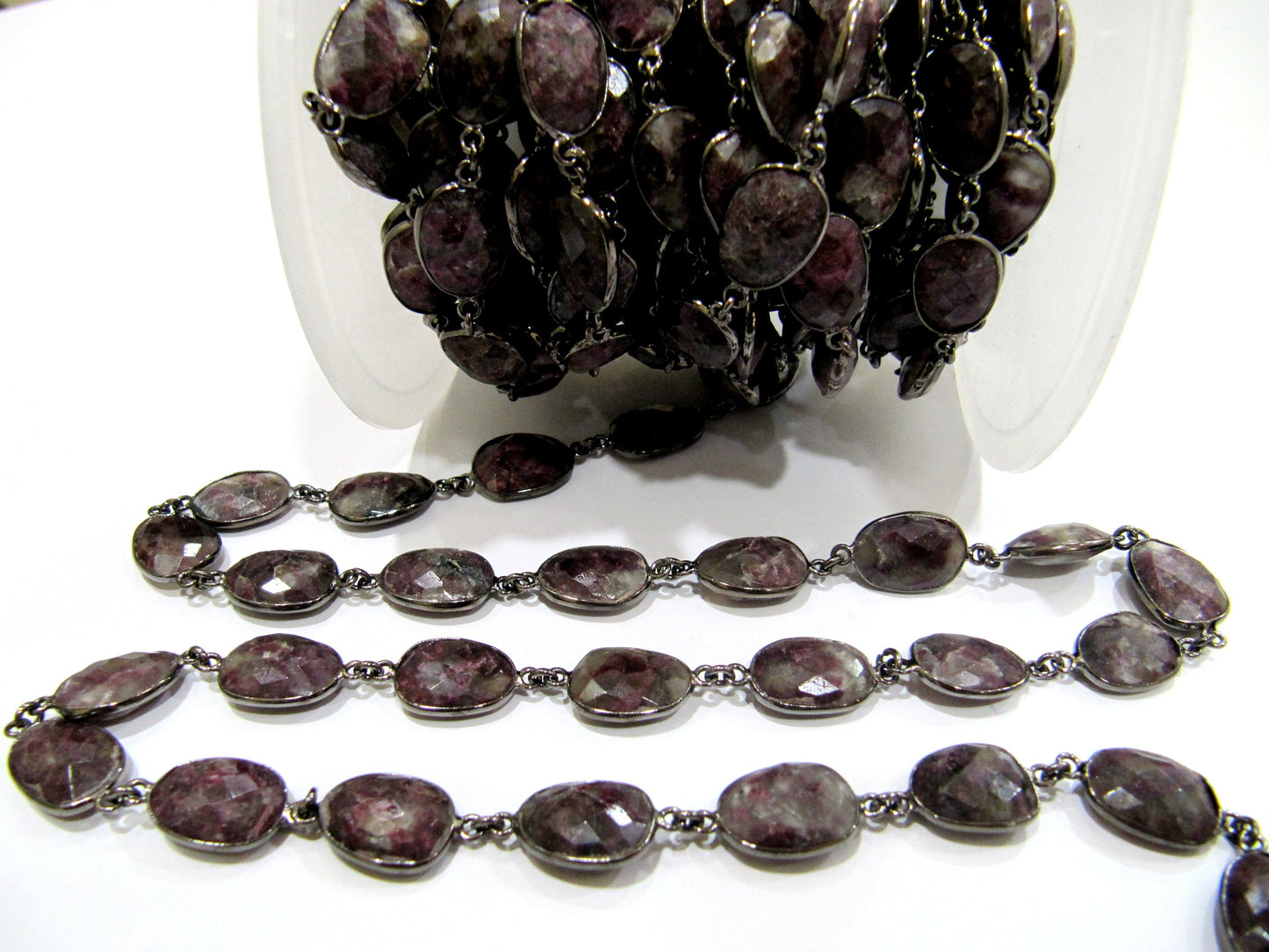 Natural Pink Tourmaline quartz Uneven Shape Bezel Connector Chain 12-15mm Size Chain Gold/Silver/Black/Rose gold Plated Wholesale Price