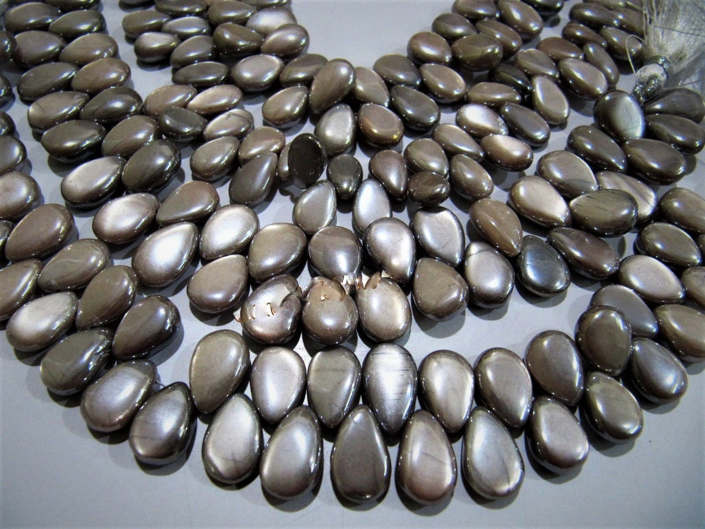 Natural Chocolate Moonstone Plain Smooth Pear Shape Beads 6x8mm to 10x15mm Size 8 inches long Strand AB Mystic Coated Beads Wholesale prices