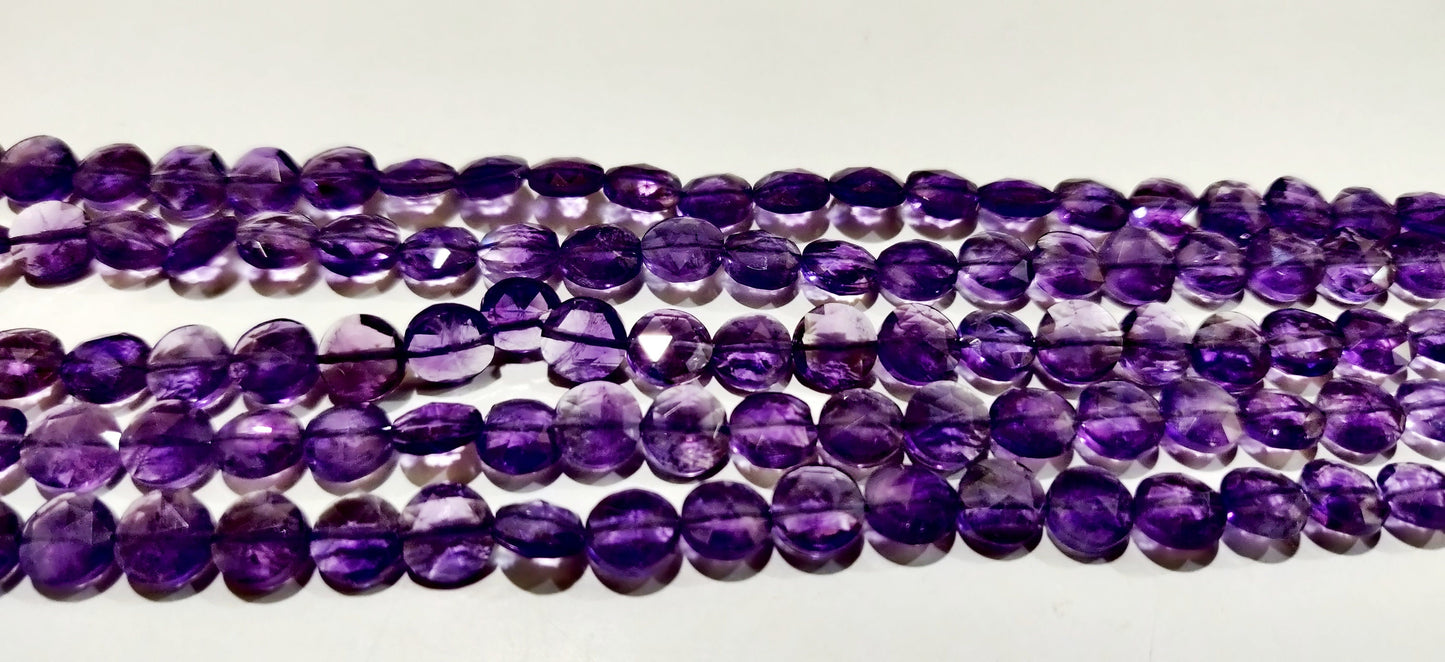 Natural Amethyst Faceted Coin Beads, Bead Size Exact 4.5mm, Micro Size Strand 8 Inch Long,approx.48 to 52 beads per string,African Amethyst