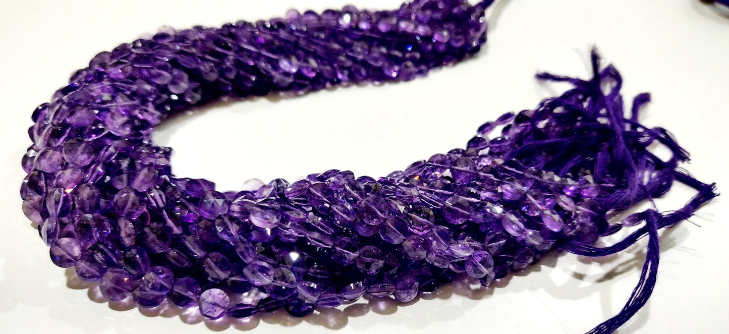 Natural Amethyst Faceted Coin Beads, Bead Size Exact 4.5mm, Micro Size Strand 8 Inch Long,approx.48 to 52 beads per string,African Amethyst
