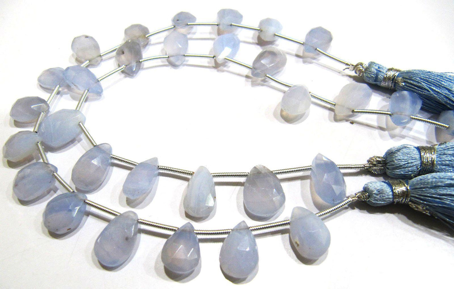 AAA Quality Natural Blue Chalcedony Pear Shape Size 8x12mm to 10x13mm Graduate Beads 8 Inches Long Strand Pear Drop Beads For Jewelry Making