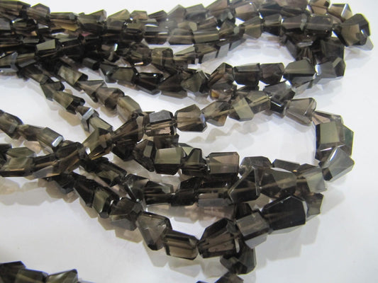 Natural Smoky Quartz Nugget Shape Laser Cut Tumbled 8mm To 10mm Beads, Jewelry Making Beads Strand 8 Inches Long Sold Per Strand.