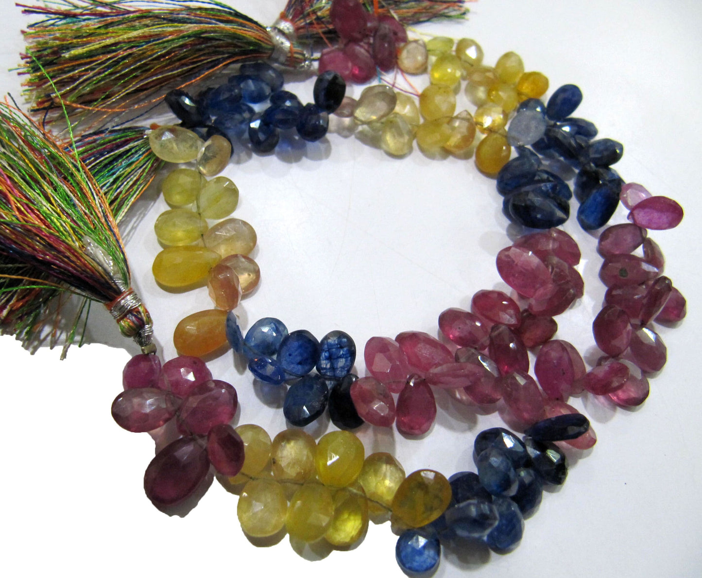 Natural Multi Sapphire Pear Shape 5x7mm To 6x8mm Briolette Beads Strand 8 Inches Long Jewelry Making Beads Sold Per Strand Wholesale Price