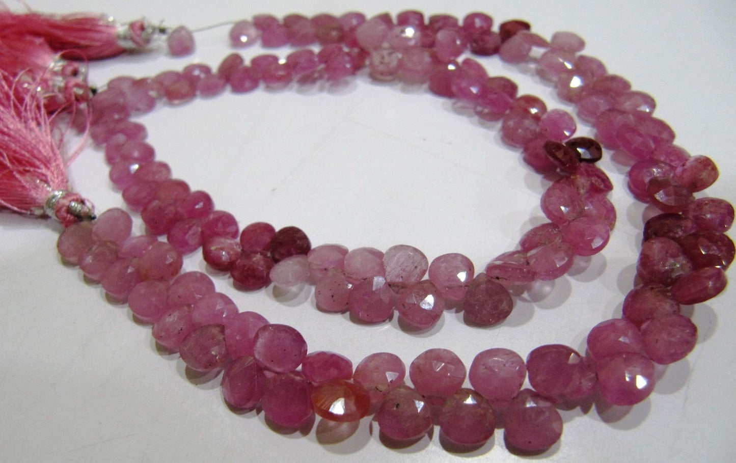 Natural Pink Ruby Heart Shape 5-6mm Beads, Mugo Ruby Briolette Beads Strand 8 inches Long, 65 to 70 Beads Per Strand Wholesale Prices