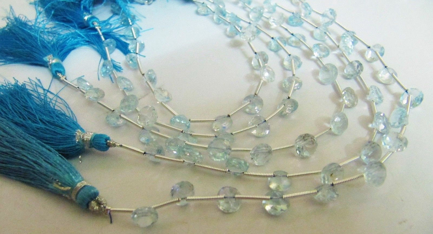 Natural Genuine Blue Topaz Onion Shape Faceted Sky BT 6-7mm Untreated Beads Strand 8 Inches long, Sky Blue Color Gemstone Beads Wholesale