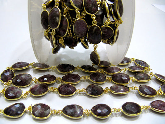 Natural Pink Tourmaline quartz Uneven Shape Bezel Connector Chain 12-15mm Size Chain Gold/Silver/Black/Rose gold Plated Wholesale Price
