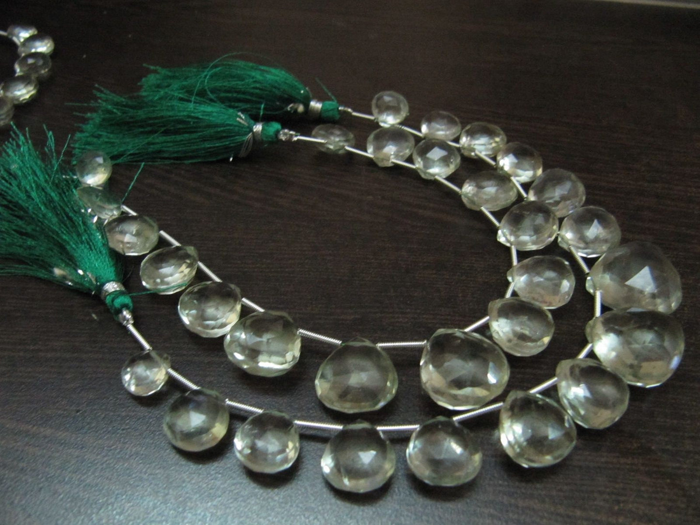 Natural Green Amethyst Heart Shape Briolette Faceted 10-16 mm Graduated Beads Strand Size 8 inches long Natural Amethyst Gemstone Beads