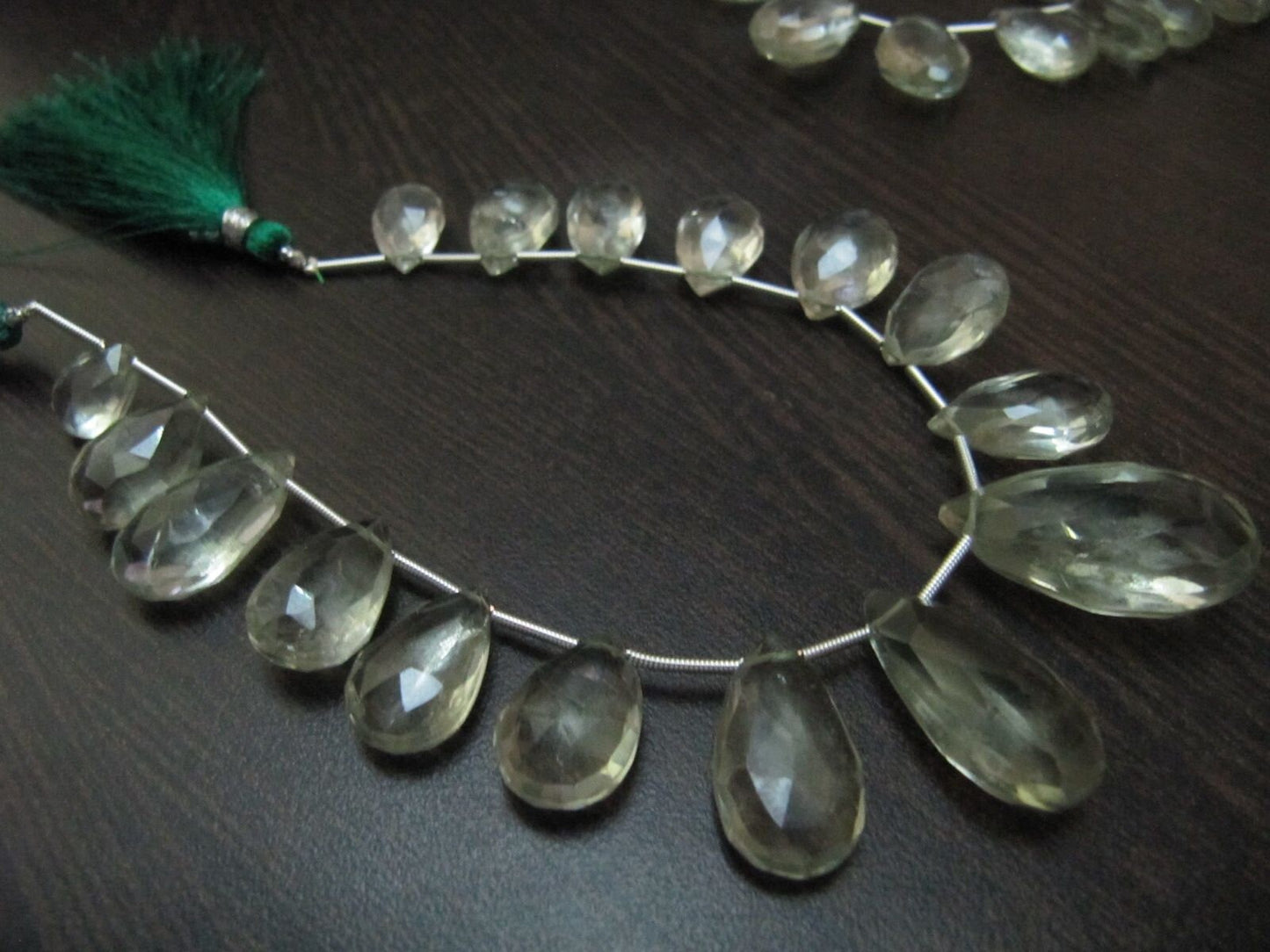 Natural Green Amethyst Pear Shape Faceted 8x12mm To 13x21mm Briolette Graduated Beads Strand 8 inches long Natural Amethyst Gemstone Beads