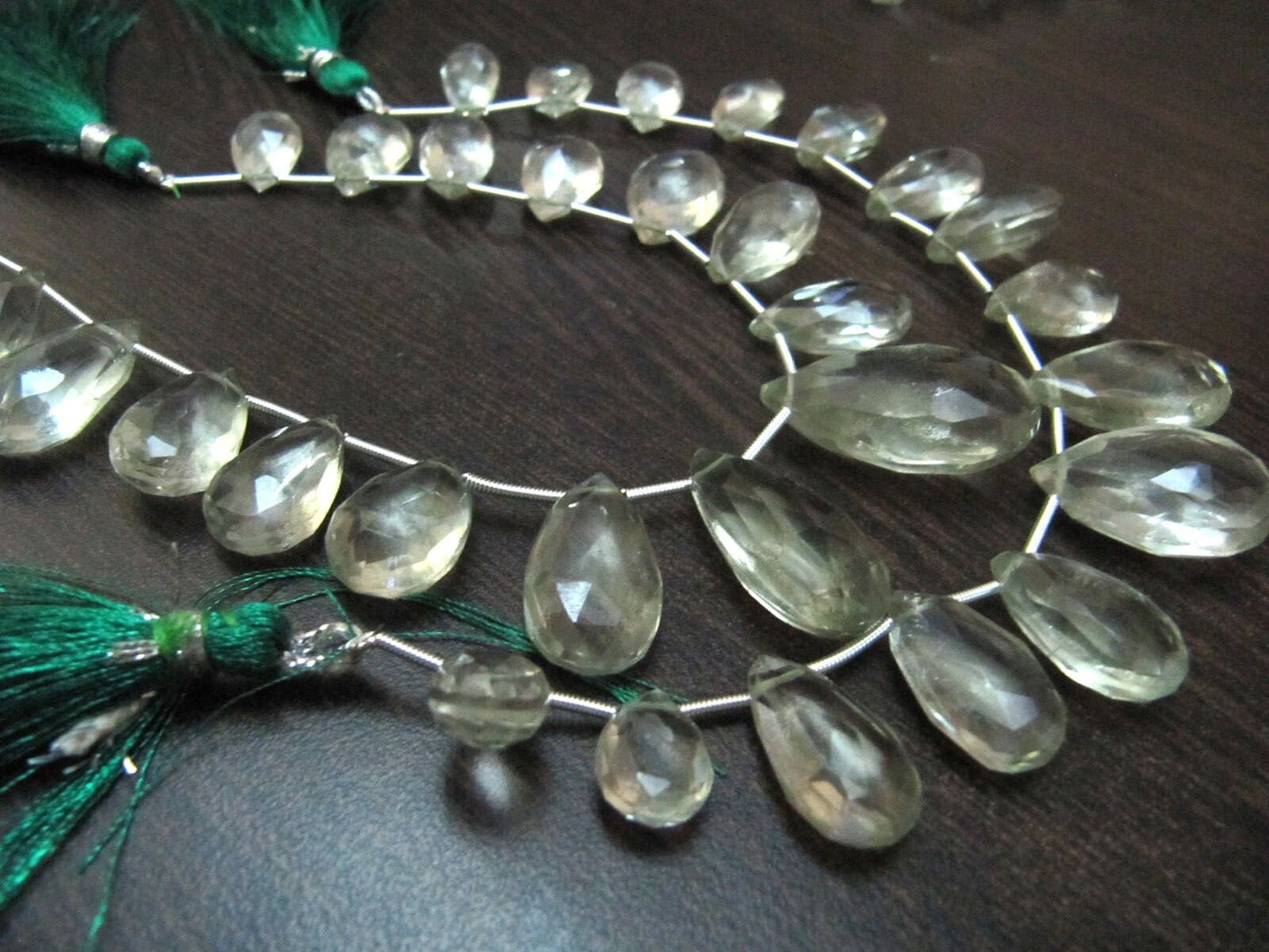Natural Green Amethyst Pear Shape Faceted 8x12mm To 13x21mm Briolette Graduated Beads Strand 8 inches long Natural Amethyst Gemstone Beads