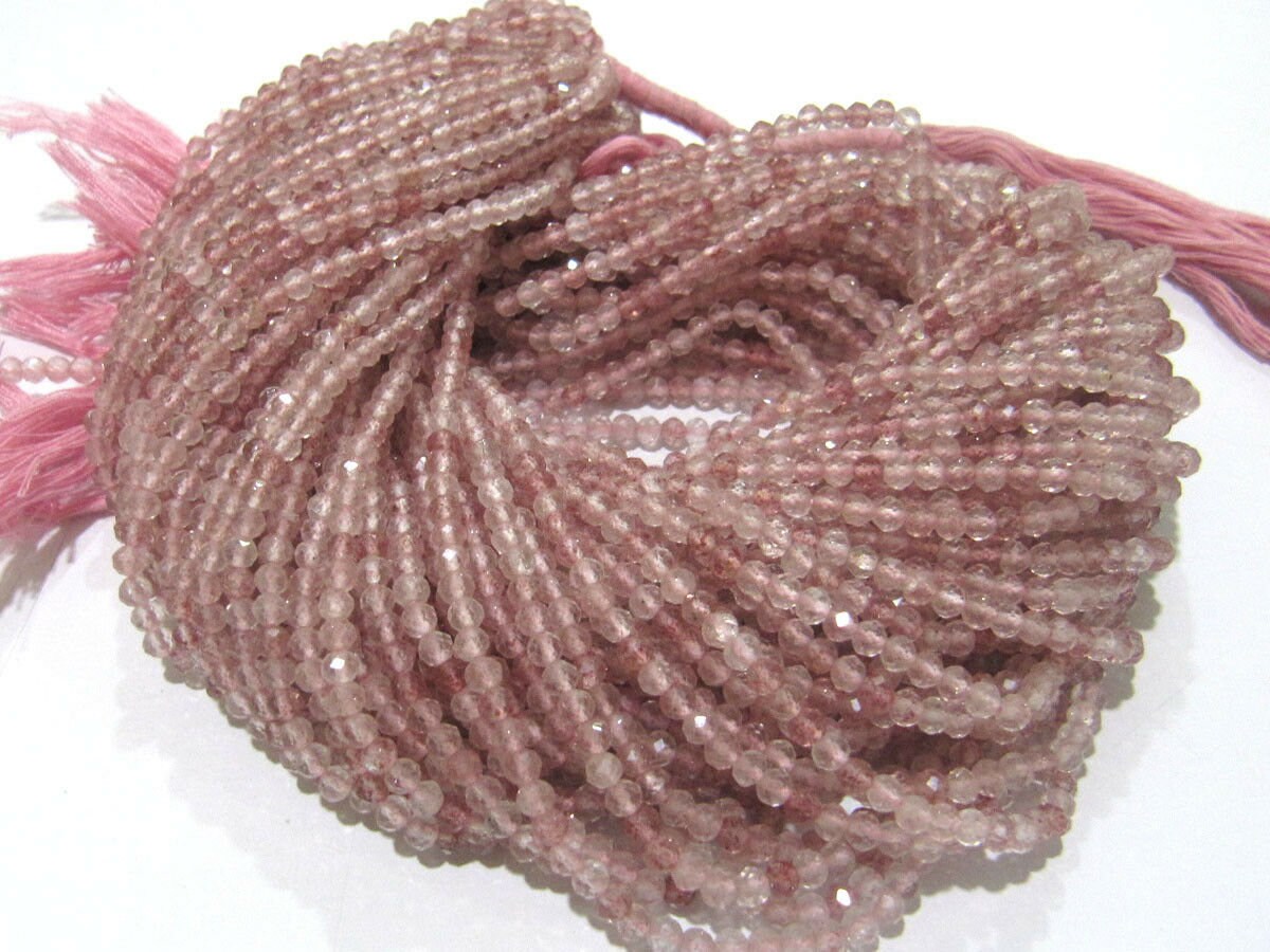 Natural Strawberry Quartz Size 3 To 3.5mm Round Shape Faceted Beads Pink Color Beads Strand 13 Inches Long Jewelry Making beads