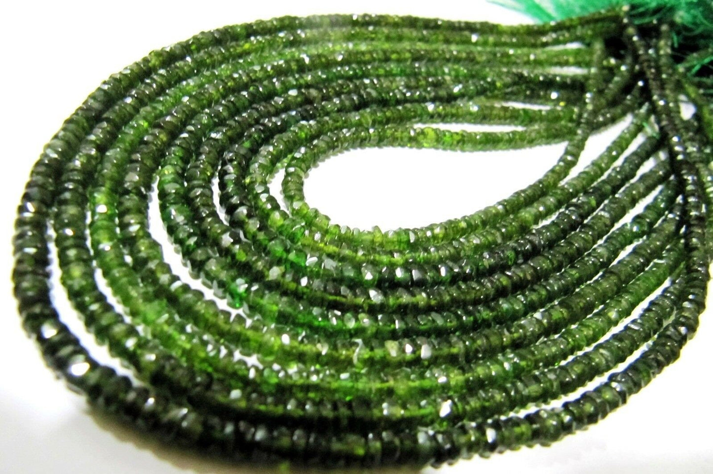 Natural Green Tourmaline Rondelle Faceted Beads Size 3-4mm Strand Size 16 Inches Long Green Jewelry Making Beads Wholesale Prices