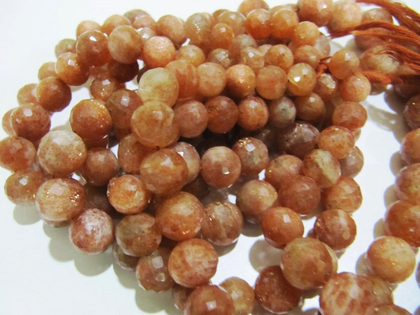 AA Quality Natural Sunstone Round Faceted Beads , Size 8-12mm Graduated Ball Shape Beads , Strand 8 Inches Long , Sunstone Beads