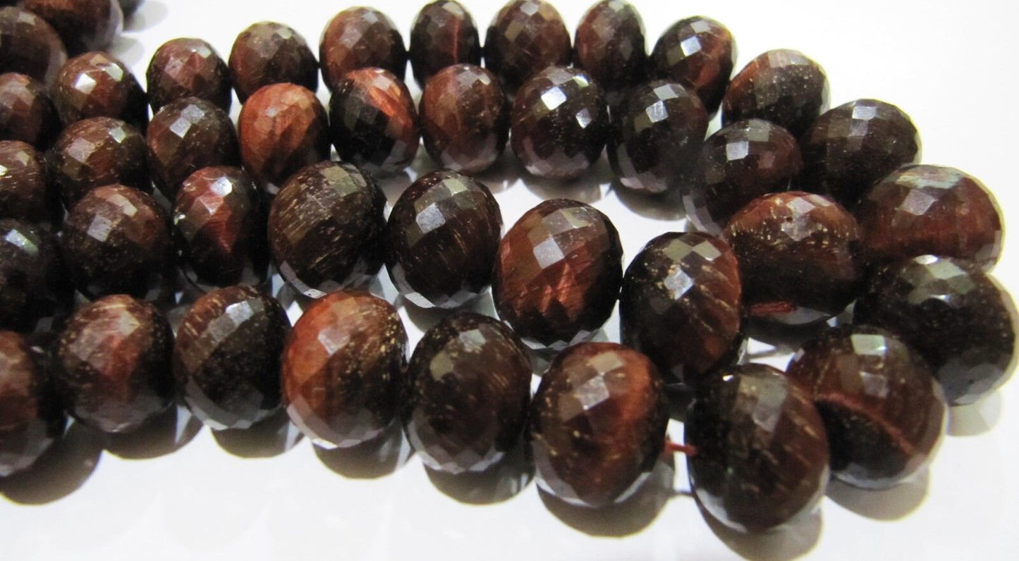 AAA Quality Natural Tiger Eye Rondelle Faceted Beads , 9-14mm Size Graduated , Dark Color Tigers Eye Beads  Strand 8 Inches Long