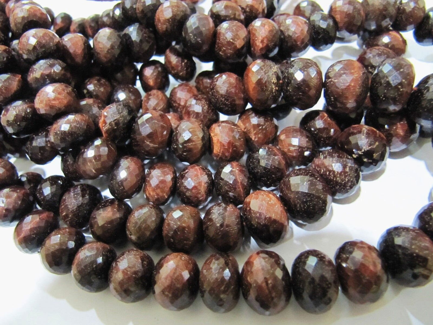 AAA Quality Natural Tiger Eye Rondelle Faceted Beads , 9-14mm Size Graduated , Dark Color Tigers Eye Beads  Strand 8 Inches Long
