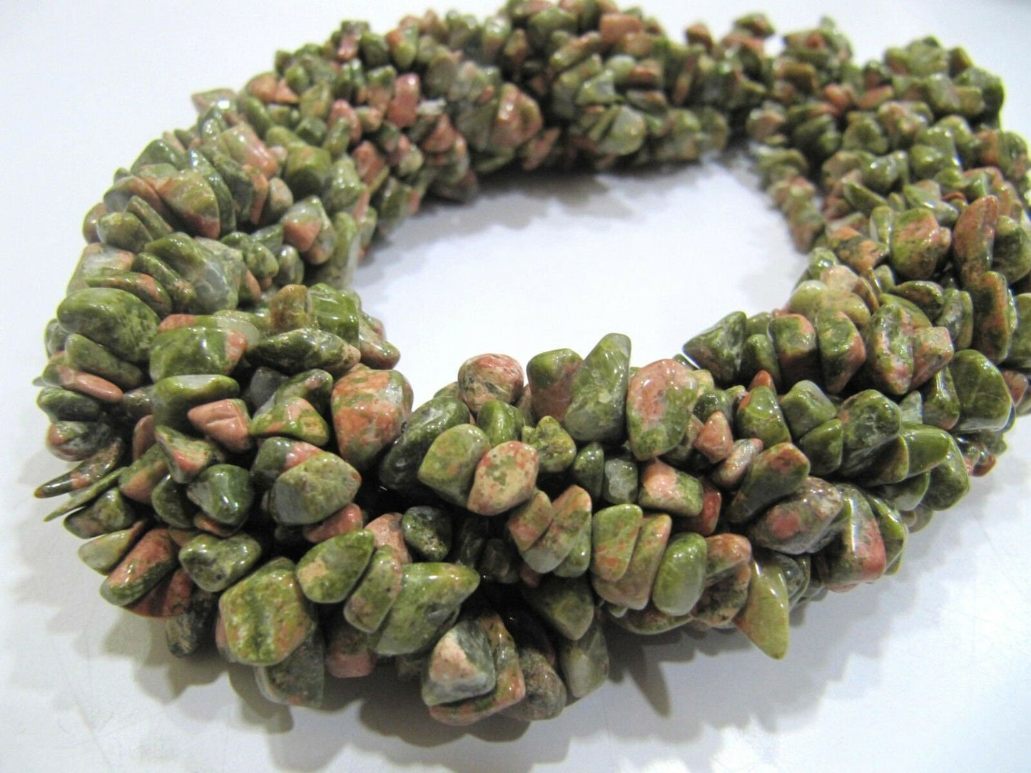 Natural Unakite Irregular Chip Gravel Uncut Smooth Nugget 4 To 8mm Beads Green Color Jewelry Beads Strand 34 Inches Long Sold Per Strand