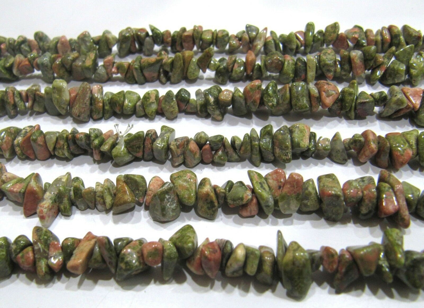Natural Unakite Irregular Chip Gravel Uncut Smooth Nugget 4 To 8mm Beads Green Color Jewelry Beads Strand 34 Inches Long Sold Per Strand