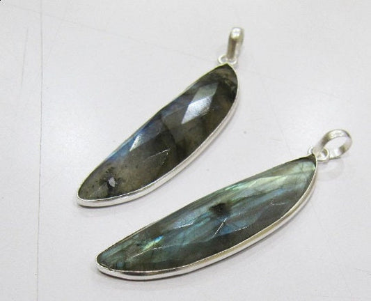 Natural Labradorite Crescent D Half Moon Shape 10x40mm Gold, Black, Silver Plated Single Bail Pendant Gemstone Pendant charm