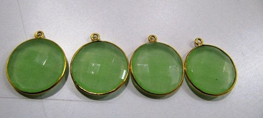 Green Chalcedony Quartz Briolette Connector Round Coin Shape Faceted Charms Approx 20MM Size Single Loop Bezel sold per piece