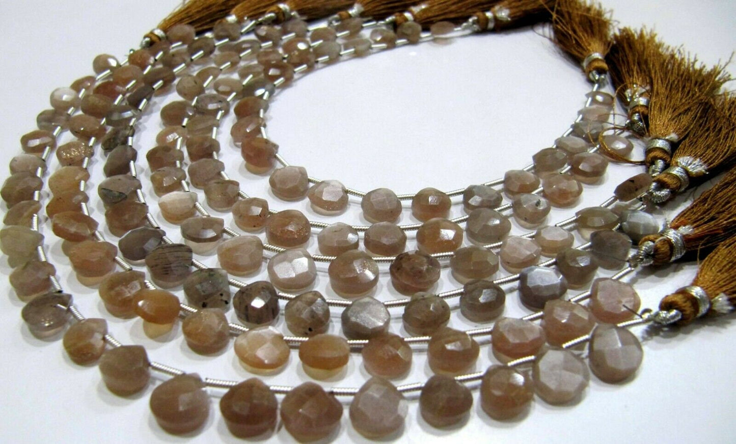 Natural Chocolate Moonstone heart Shape Briolette Faceted  size 8mm beads strand 8 inches long Jewelry Making Brown Color Gemstone Beads