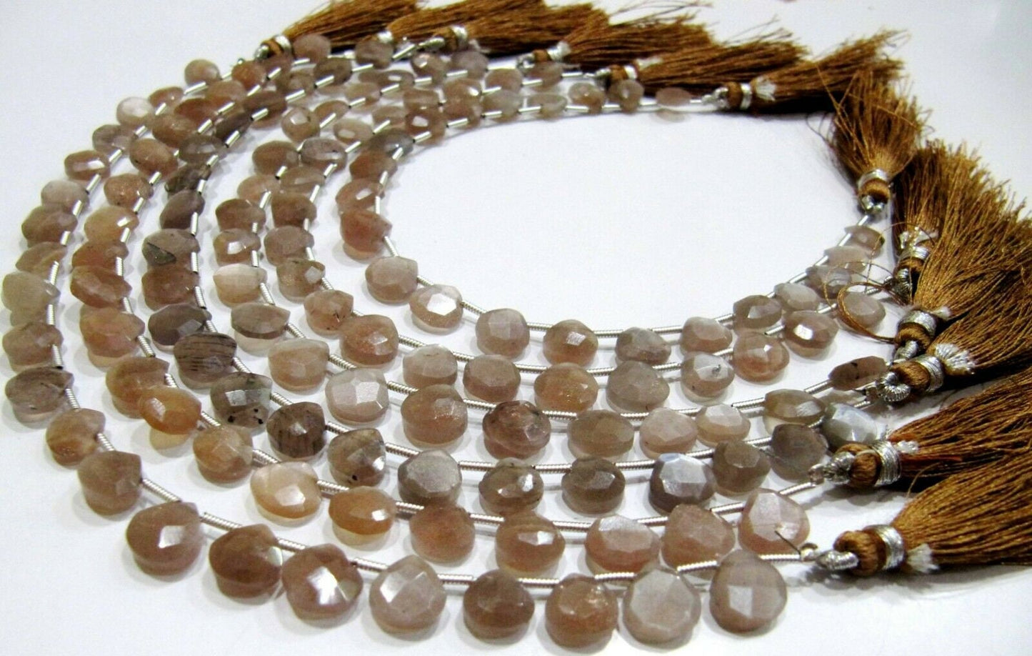 Natural Chocolate Moonstone heart Shape Briolette Faceted  size 8mm beads strand 8 inches long Jewelry Making Brown Color Gemstone Beads