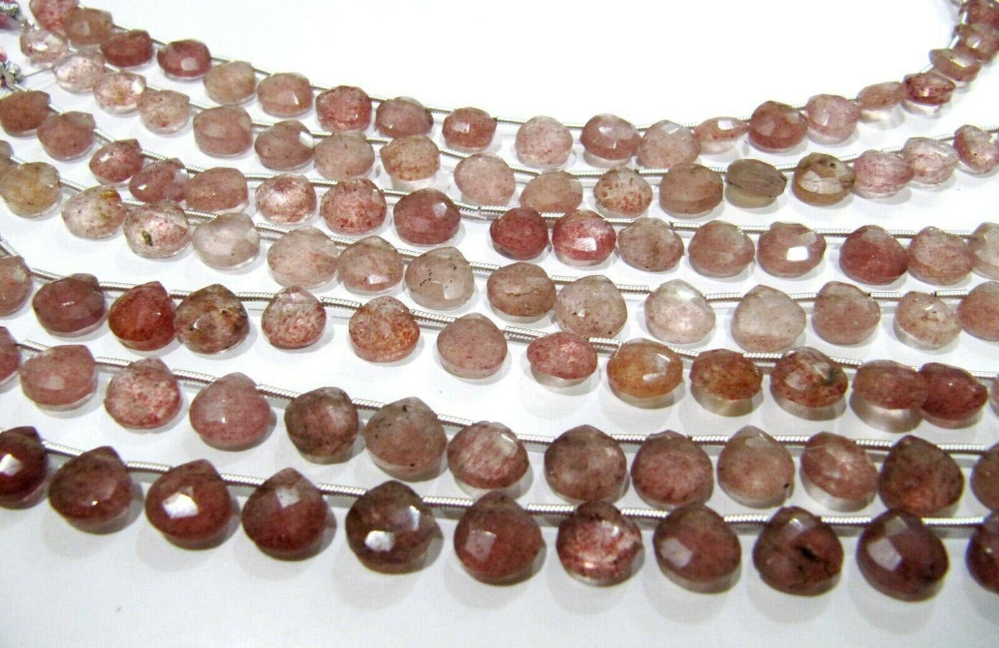 Natural Strawberry Quartz heart Shape Briolette Faceted size 8mm beads strand 8 inches long Jewelry Making Pink Color Gemstone Beads
