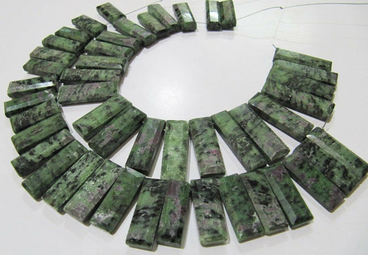Natural Ruby Zoisite Baguette Shape Beads 15 to20mm Approximately Side Drilled Long Beads 8 Inches long Beads Wholesale Prices cushion shape