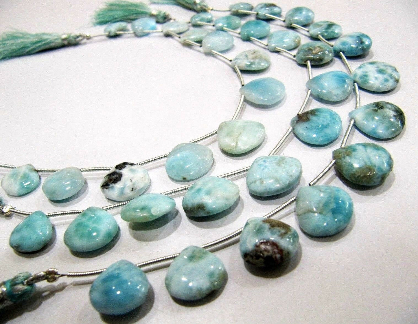 Natural Larimar Plain Smooth Heart Shape 12 to 15mm Graduate Beads 8 Inches Long Strand Blue Beads For Jewelry Making Wholesale Prices