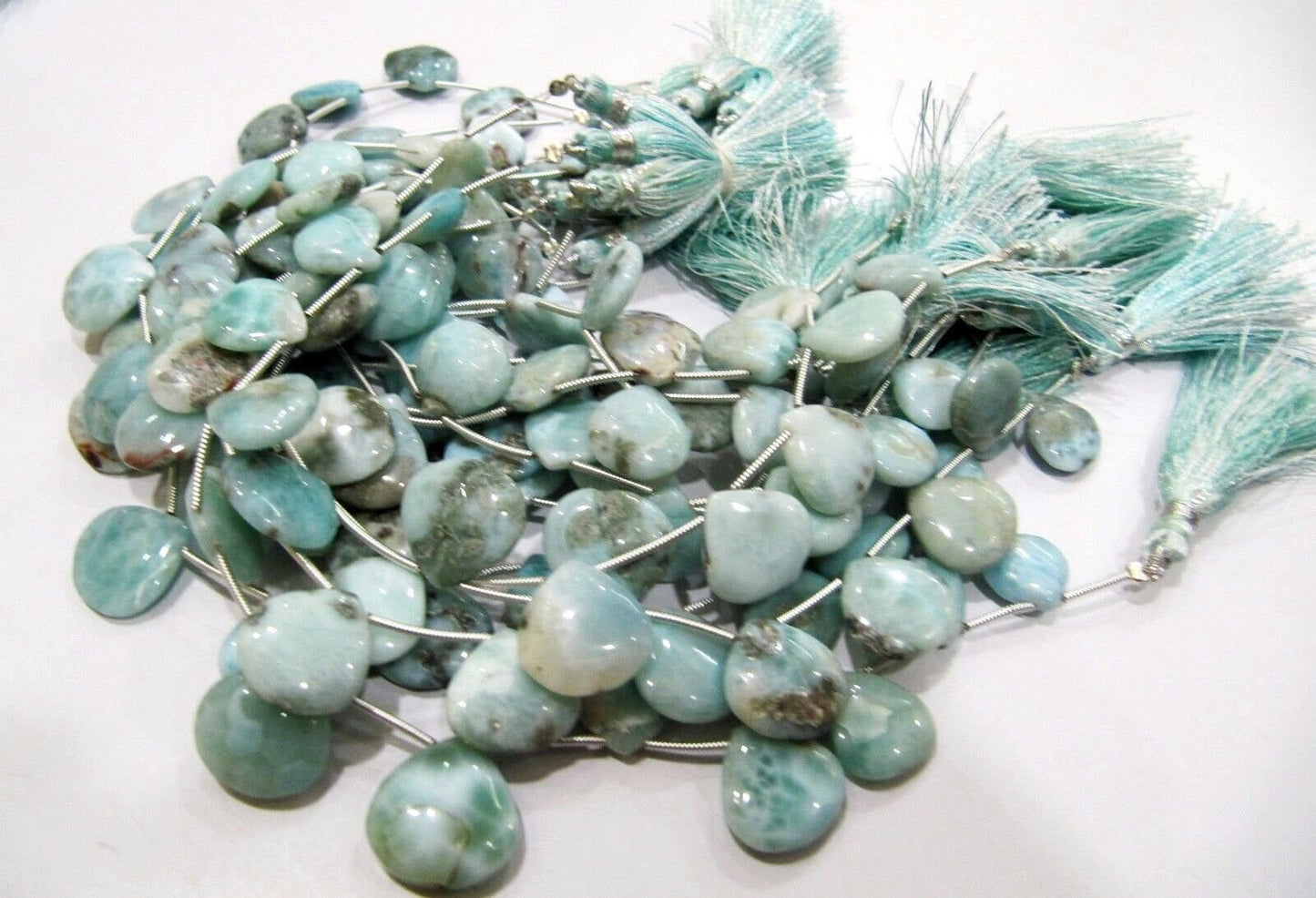 Natural Larimar Plain Smooth Heart Shape 12 to 15mm Graduate Beads 8 Inches Long Strand Blue Beads For Jewelry Making Wholesale Prices