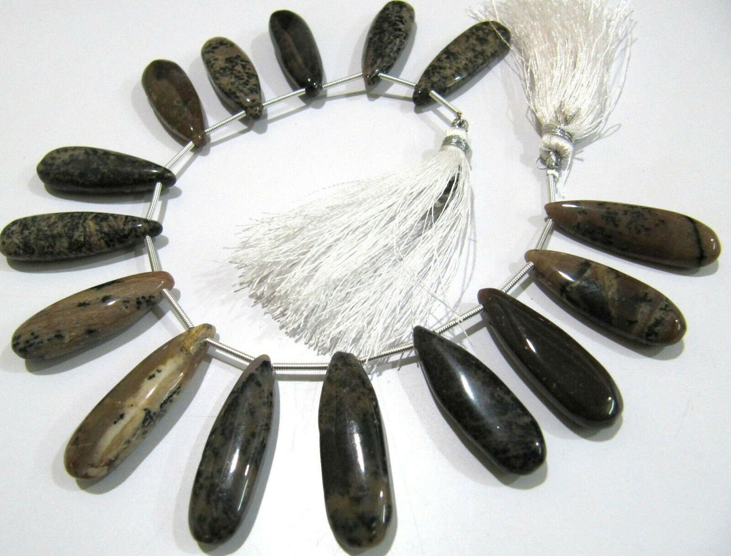Natural Brown Dendritic Opal Pear Shape Plain Smooth Briolette beads 9x30mm To 10x35mm Graduated Jewelry Making Strand 8 Inches long
