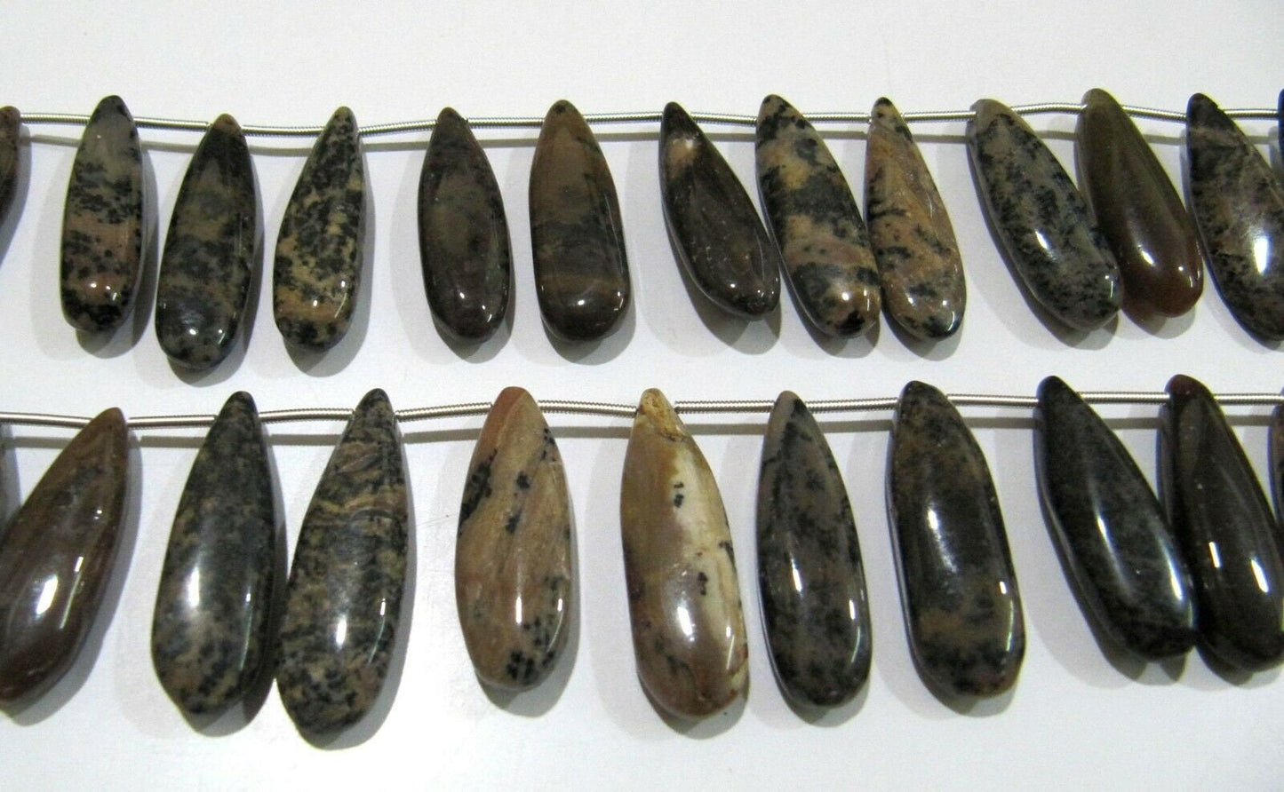 Natural Brown Dendritic Opal Pear Shape Plain Smooth Briolette beads 9x30mm To 10x35mm Graduated Jewelry Making Strand 8 Inches long