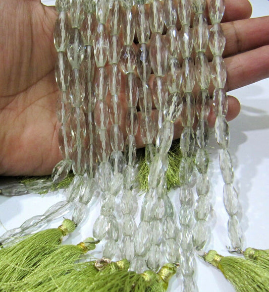 Natural Green Amethyst Long Drilled 6x12mm To 8x20mm Cylindrical Fancy Shape Jewelry Making Beads Strand 10 Inches Long Wholesale Prices
