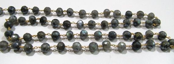 Natural Labradorite Mystic Coated Faceted Round Beads Chain Wire Wrapped 8mm Rosary Chain-Sold per Foot Wholesale Price Jewelry Making chain