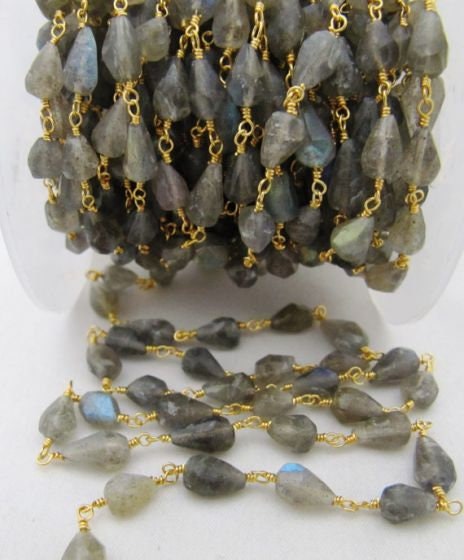Natural Labradorite Drop Faceted Grey Beaded Rosary Chain High Quality Semi Precious Beads Wholesale Prices Gemstone chain