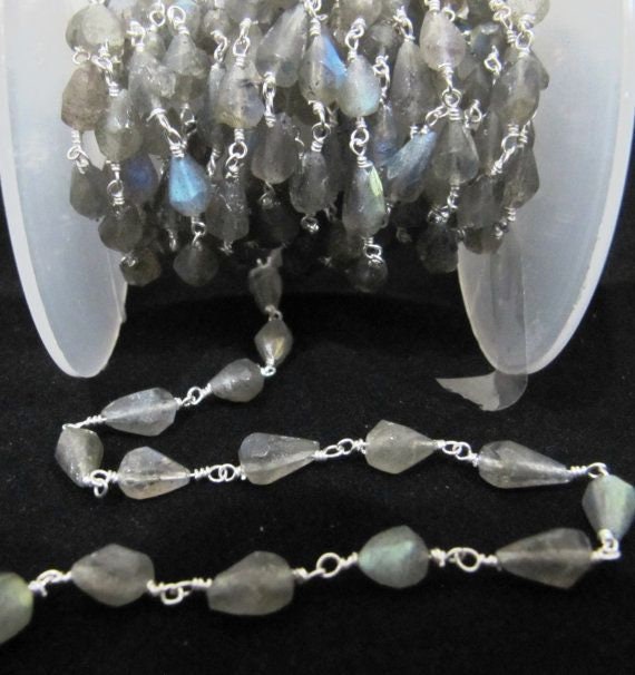 Natural Labradorite Drop Faceted Grey Beaded Rosary Chain High Quality Semi Precious Beads Wholesale Prices Gemstone chain