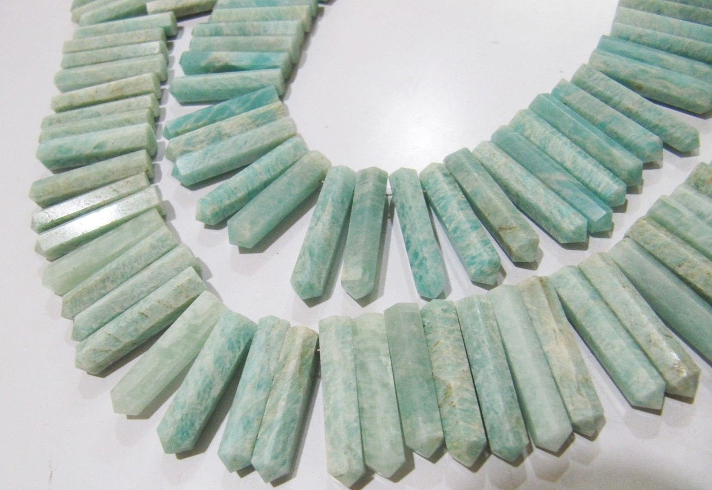 Natural Genuine Amazonite Pointed Pencil Shape Beads Approximately 1 Inch Long Side Drilled Faceted Beads  sold per strand 8 inch long