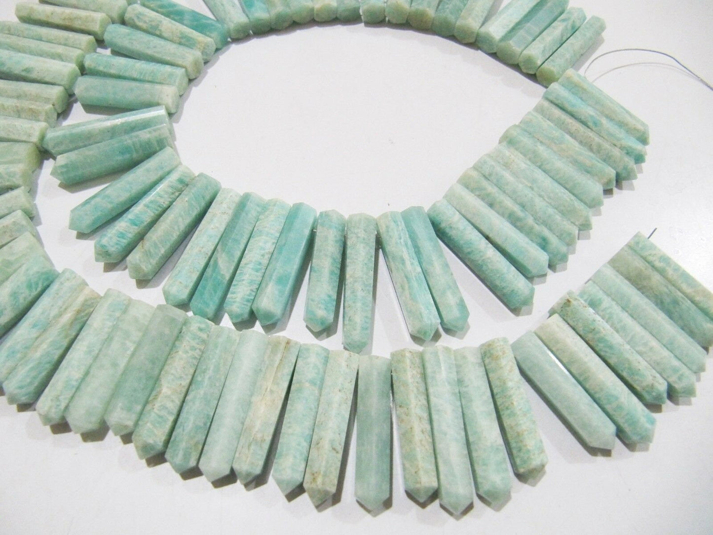 Natural Genuine Amazonite Pointed Pencil Shape Beads Approximately 1 Inch Long Side Drilled Faceted Beads  sold per strand 8 inch long