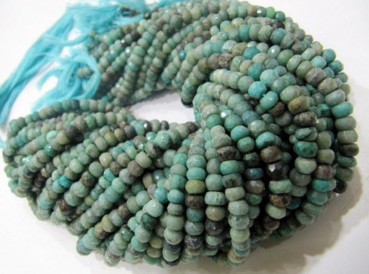 Natural Chrysocolla Rondelle faceted Gemstone Beads Size 5mm Sold per Strand of 13 Inches Long Green Color Stone Wholesale Prices